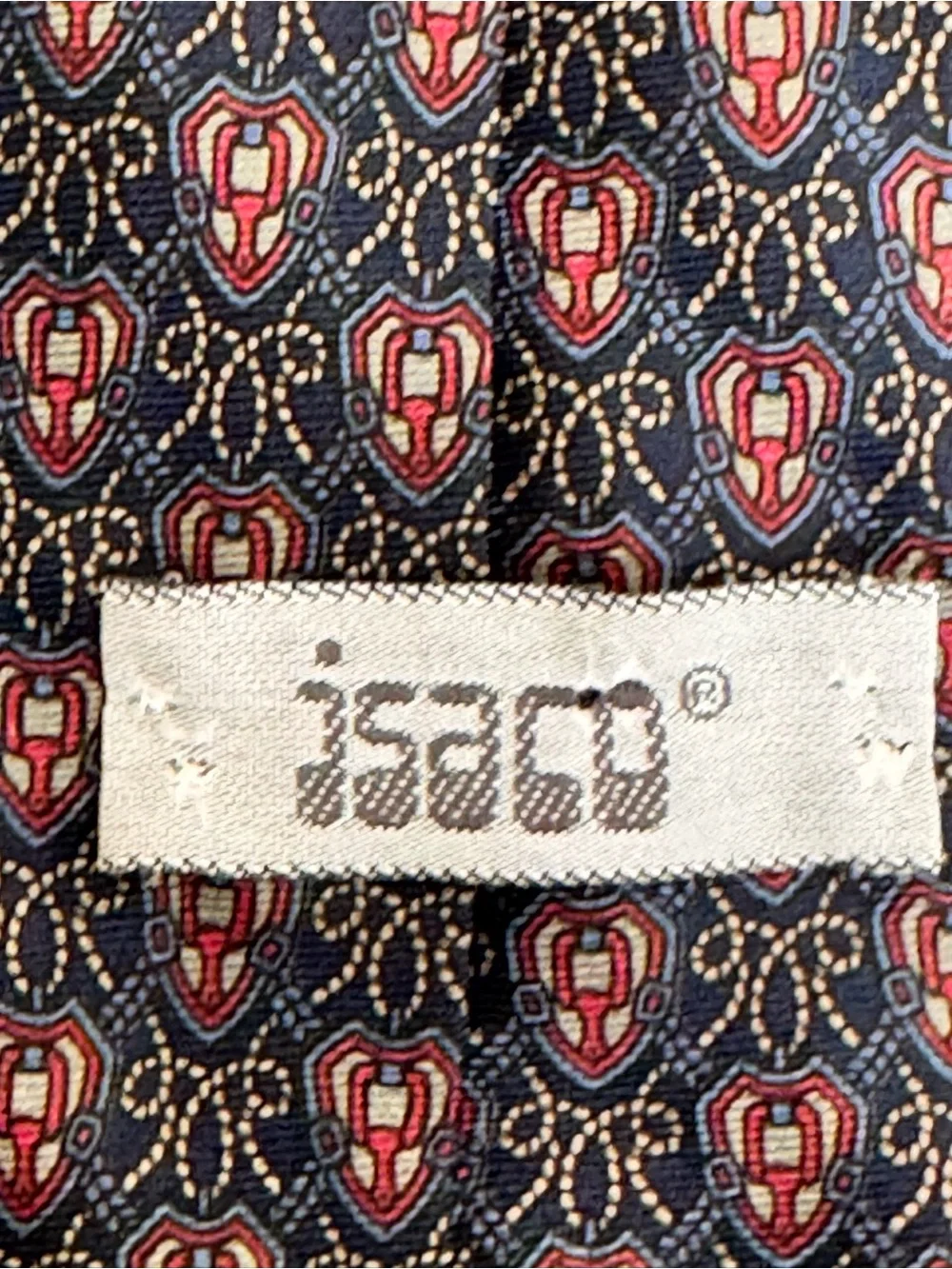 Isaco Mens Vintage Neck Tie Blue Geometric Print Luxury Italian Silk Necktie